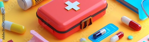 320 Illustration of a 3D model of a medical kit icon in bright colors