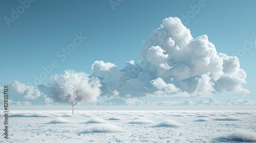 A lonely tree in the middle of a snowy field