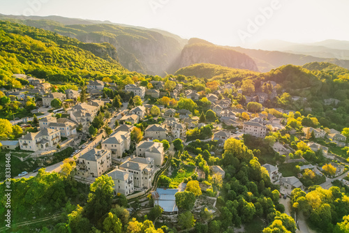 Vikos Gorge national park in Vikos-Aoos in northern Greece. Traditional stone building in Monodendri village, Zagori Greece