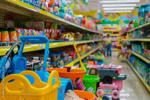 Toy Aisle in a Colorful Supermarket.