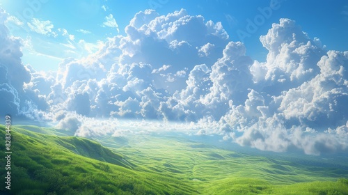 Rolling Green Hills Under a Blue Sky with Clouds