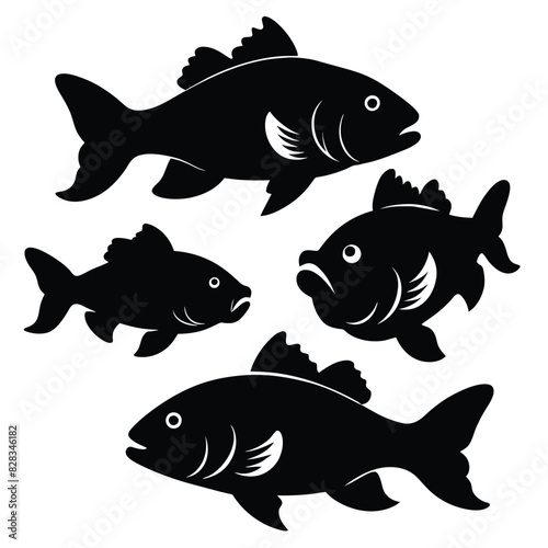 Set of Black Bass animal vector on white background