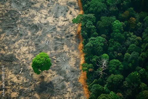 Kontrast między wylesieniem a zachowaną dżunglą