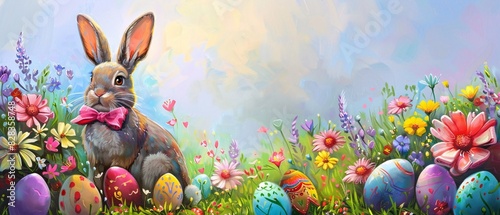 Easter Bunny Celebrates in a Flower-Filled Garden