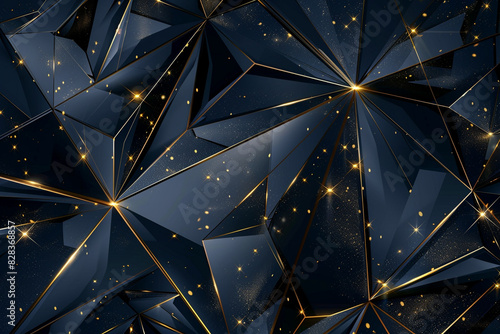 Gold plexus intersections enrich the deep and luxurious feel of a dark blue wireframe.