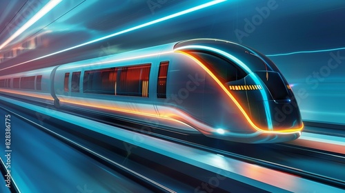 futuristic rail system with maglev trains gliding on invisible tracks side view highlighting innovative rail technology Scifi tone vivid
