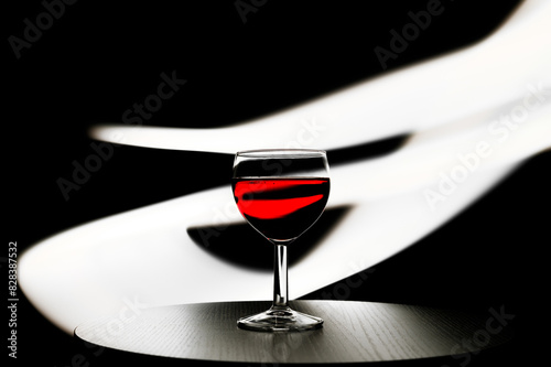 Lampka czerwonego wina na biało-czarnym tle