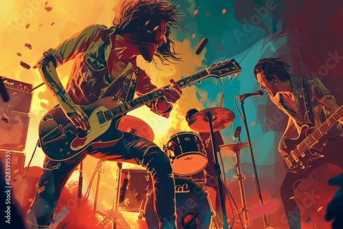 illustration of a rock / metal band playing together