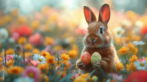 Lors des vacances de Pâques, un joli lapin brun, aux oreilles duveteuses et à la fourrure douce, bondissait joyeusement sur le gazon, cachant des œufs colorés parmi les jouets.