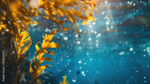 Close-up of large colorful seaweed swimming alone under the sea.