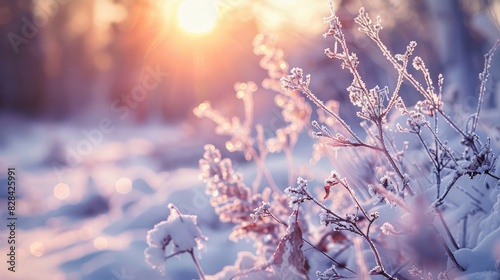 Stunning Winter Scene with Frost Covered Plants and Branches