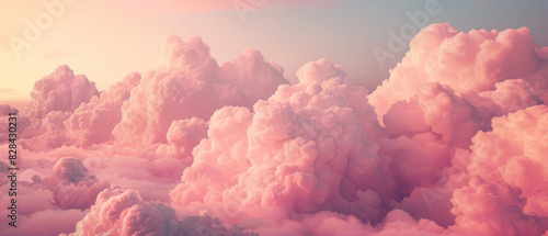 Pink Cloud Display, Pink fluffy clouds on pastel background, Dreamy and Soft, Fantasy Theme