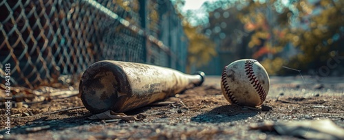 Baseball bat next to fence