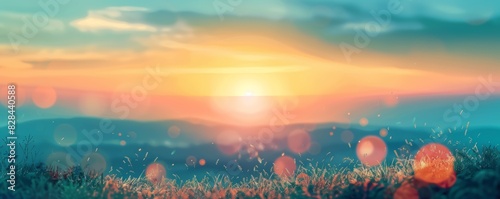 A beautiful sunset with a bright orange sun in the sky. The sky is filled with a mix of blue and orange hues, creating a warm and peaceful atmosphere. The sun is positioned low in the sky
