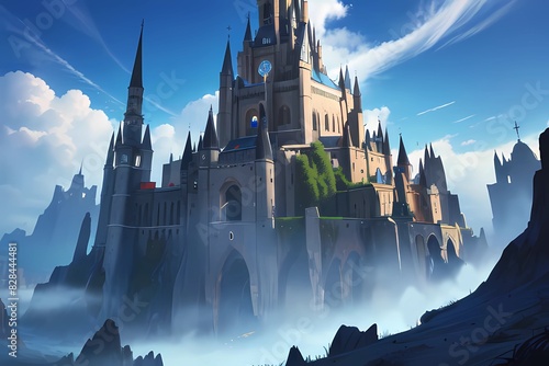 ゲーム背景中世ヨーロッパ風青空にそびえる城