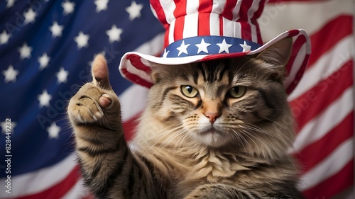 Cat in usa flag hat pointing you like uncle sam, concept of Patriotic and Humor