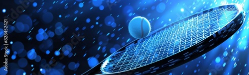 Tennis racket with two balls on it, sport background 