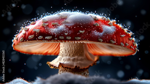 A red mushroom with snow on it