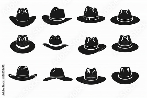 Hat flat icon, headdress symbol, minimal cap sign, bonnet black silhouette, fedora shape, bowler, trilby