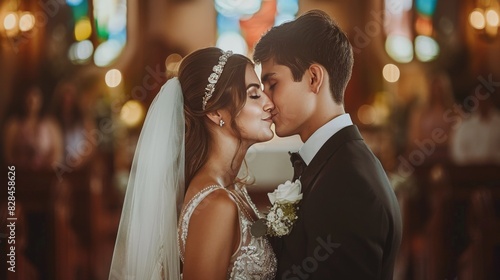 Bride and Groom Kissing in Church