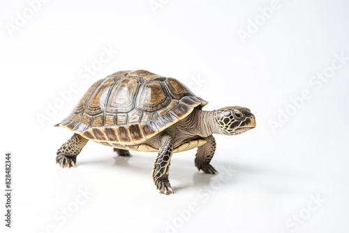 Turtle walking on white background