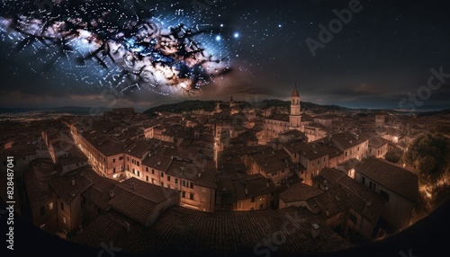 Milky Way illuminates the night sky over an old city 🌌🏛️ Blending celestial wonder with historic charm, this breathtaking scene evokes nostalgia and awe. Perfect for lovers of timeless beauty.