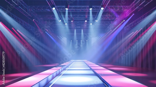 empty catwalk for fashion shows with spotlights on 