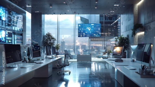 futuristic wallpaper with a high end open office interior