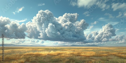 Expansive Rolling Prairie Under a Spectacular Cumulus Cloudscape