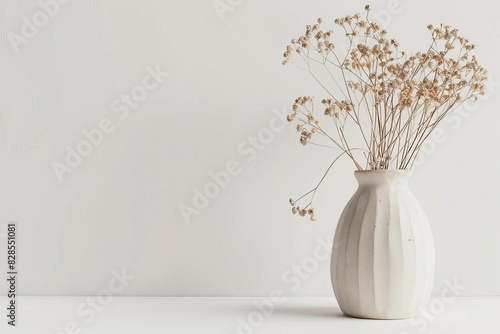 minimalist still life with dried flower in vase elegant home decor on white background lifestyle photography