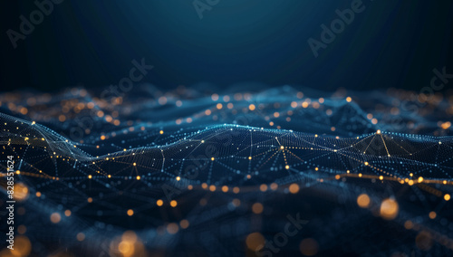  Abstract digital background with network connections and glowing dots on dark blue backdrop, symbolizing global connectivity in technology.