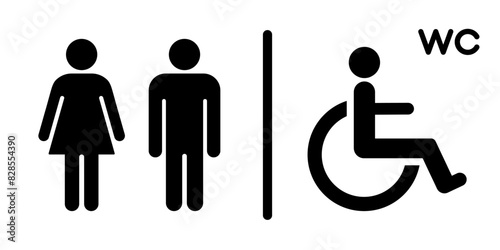 WC room icon. Disabled silhouette. Male and female unisex toilet. Handicapped symbol. Bathroom sign isolated.