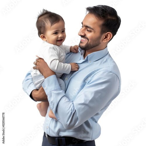 An Asian Father holding a baby on Transparent Background