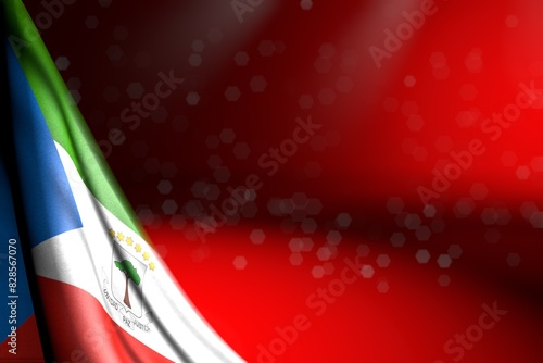 beautiful photo of Equatorial Guinea flag hangs diagonal on red with selective focus and empty place for text - any celebration flag 3d illustration..