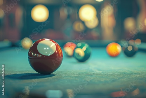 A pool table with a single pool ball, suitable for sports and leisure concepts