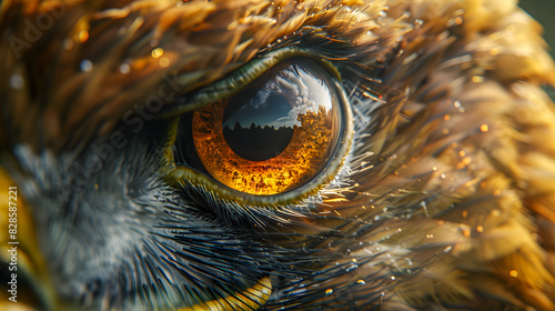 A close up of a bird of prey with a yellow eye 