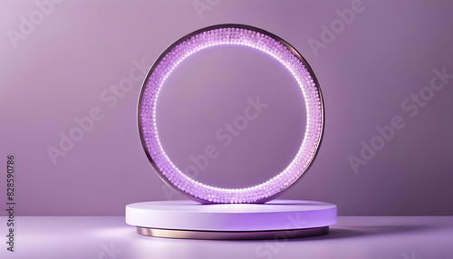 purple background with stanf gor product placement and round shiny lamp