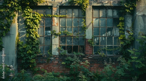 Abandoned building overtaken by lush green vines and creeping foliage