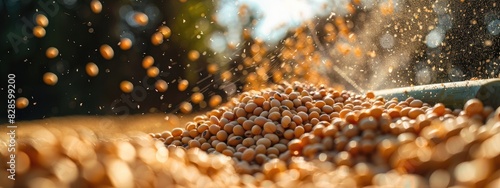 close-up of a harvester harvesting soybeans. Selective focus
