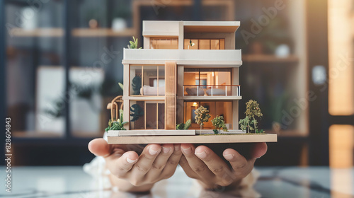  model of a house in the palm of their hands.