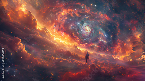 illustration of cosmic traveler journeying through multiverse exploring parallel dimensions alternate realities alternate timelines quest unlock secrets of existence and the nature of reality itself