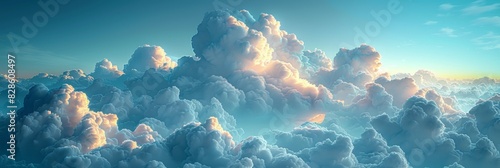 A sky filled with fluffy white clouds against a bright blue backdrop