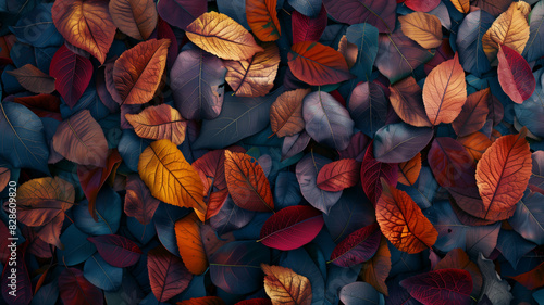 Colorful, beautiful and realistic fallen leaves, rainbow colored fallen leaves, copy space, space for text, Generative AI.色とりどりな綺麗なリアルな落葉、虹色の落葉、コピースペース,テキスト用スペース,Generative AI。