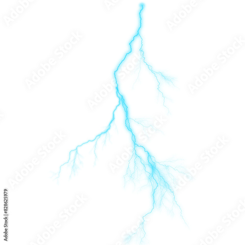 High-Voltage Thunderstorm Strikes Lifelike Lightning Bolt Effects on Transparent Background - PNG blue lightning effect. Realistic thunderstorm electric lightning.