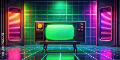 Retro Television Set with Vibrant Neon Colors