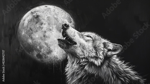 Fierce wolf howling at the moon