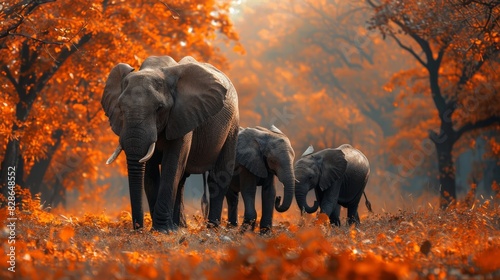 Magnificent elephant family in the wild