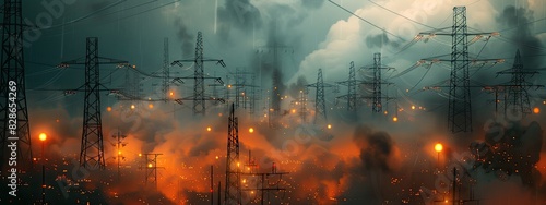 Dramatic Cityscape with High Voltage Power Lines