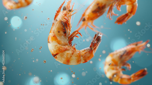 Grilled Shrimp Against Soft Blue Background