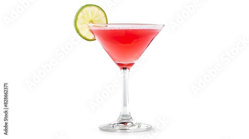 cosmopolitan cocktail isolated on a white background decorated with a lime wheel